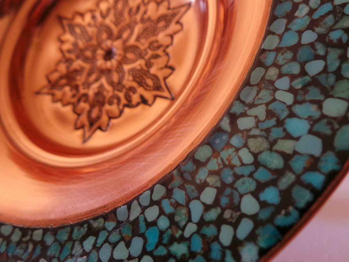 Turquoise Stone & Copper Candy/Nut Pedestal Bowl Dish HTI2011 Persiada
